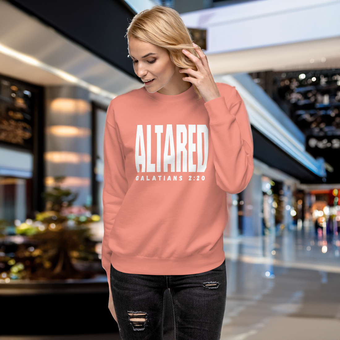 ALTARed Big White Letter Christian Sweatshirt for Women