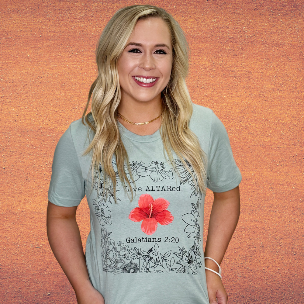 Live ALTARed Red Flower Womens Christian Tshirt