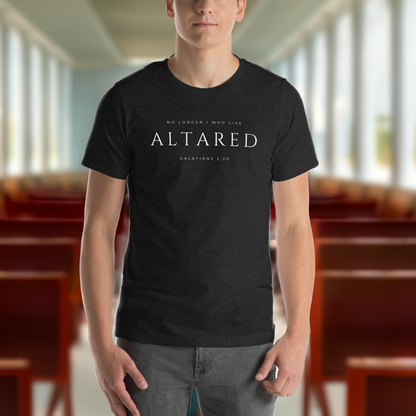 No Longer I Who Live - Thin Letter Christian T-Shirt | ALTARed Life Apparel