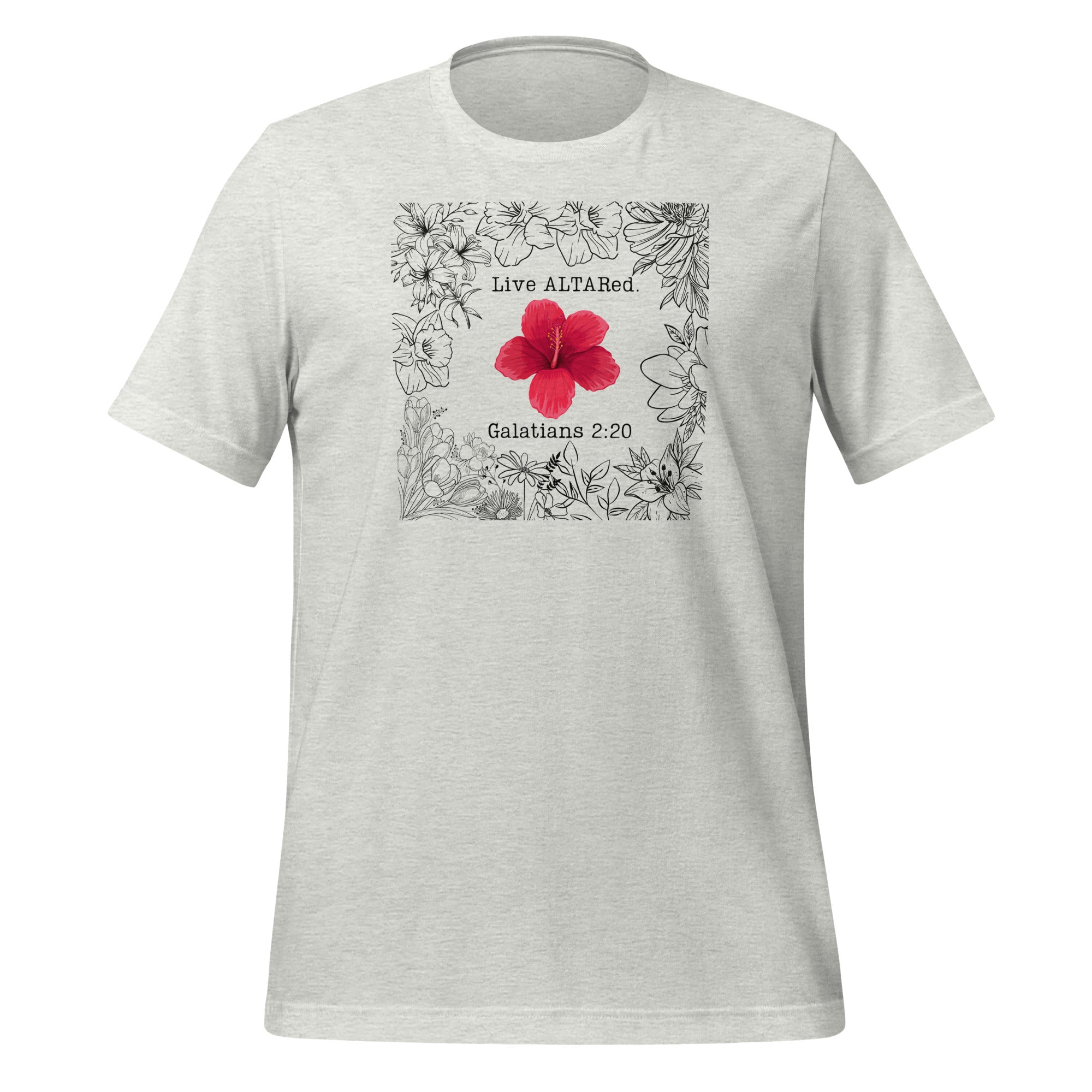 Live ALTARed Red Flower Womens Christian Tshirt