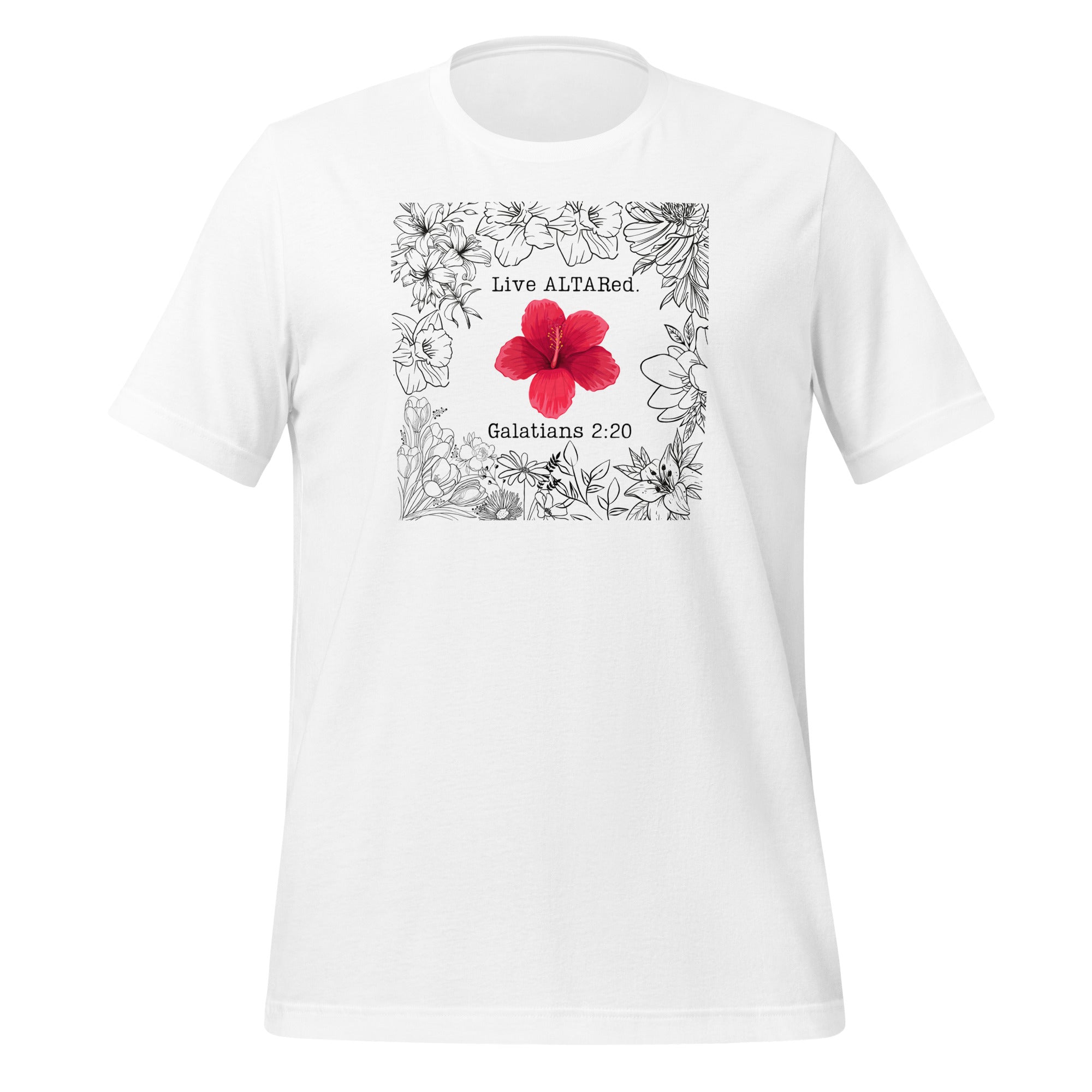 Live ALTARed Red Flower Womens Christian Tshirt